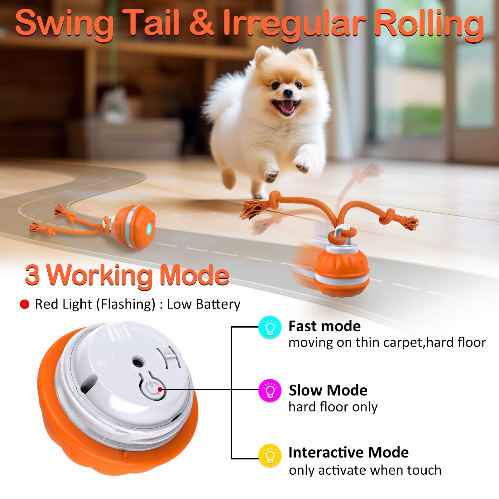 Salodal Peppy Pet Ball for Dogs, Dog Interactive Toys Dog Ball,Motion Activate Rolling Ball for Puppy/Small Dogs, Automatic Moving Dog Toy,USB Rechargeable (Dog Ball)