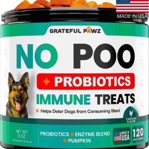 Grateful Pawz No Poo Chews for Dogs - Coprophagia Stool Eating Deterrent for Dogs -120 Chews Prevent Dog from Eating Poop - Stop Eating Poop for Dogs Supplement