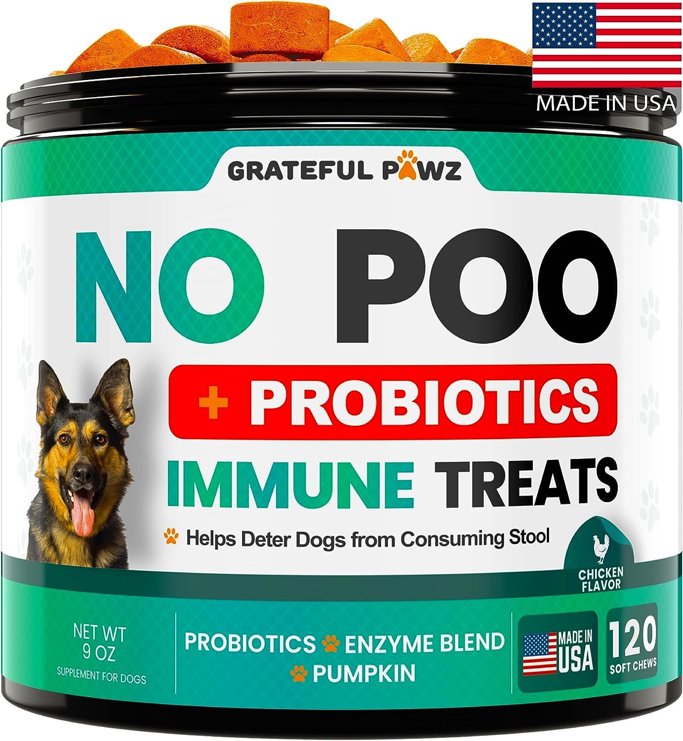 Grateful Pawz No Poo Chews for Dogs - Coprophagia Stool Eating Deterrent for Dogs -120 Chews Prevent Dog from Eating Poop - Stop Eating Poop for Dogs Supplement