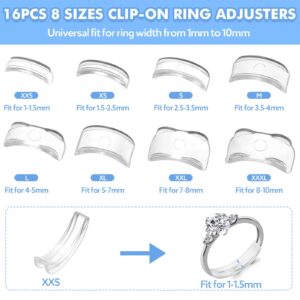 Anpro Ring Size Adjuster for Loose Rings- 118 Pcs Ring Size Adjusters Set Includes 16 Plug-in Invisible Ring Adjuster, 8 Spiral Silicone Tightener, EVA Invisible Sticker,Ring Size Measuring Tool