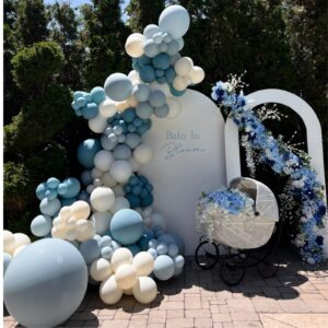 Dusty Blue Balloon Garland Kit - 125pcs Blue Balloon Arch kit with Dusty Blue, Baby Blue, Sand White, White Balloons - Perfect for Baby Shower Wedding Boy Birthday Decoration