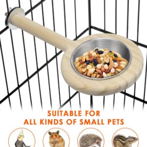 KATUMO Bird Perch Bird Feeding Cup Parrot Wood Perch Stand Toy Bird Cage Accessory for Parakeet Lovebird Conure Budgie Canary Finch Small Parrots