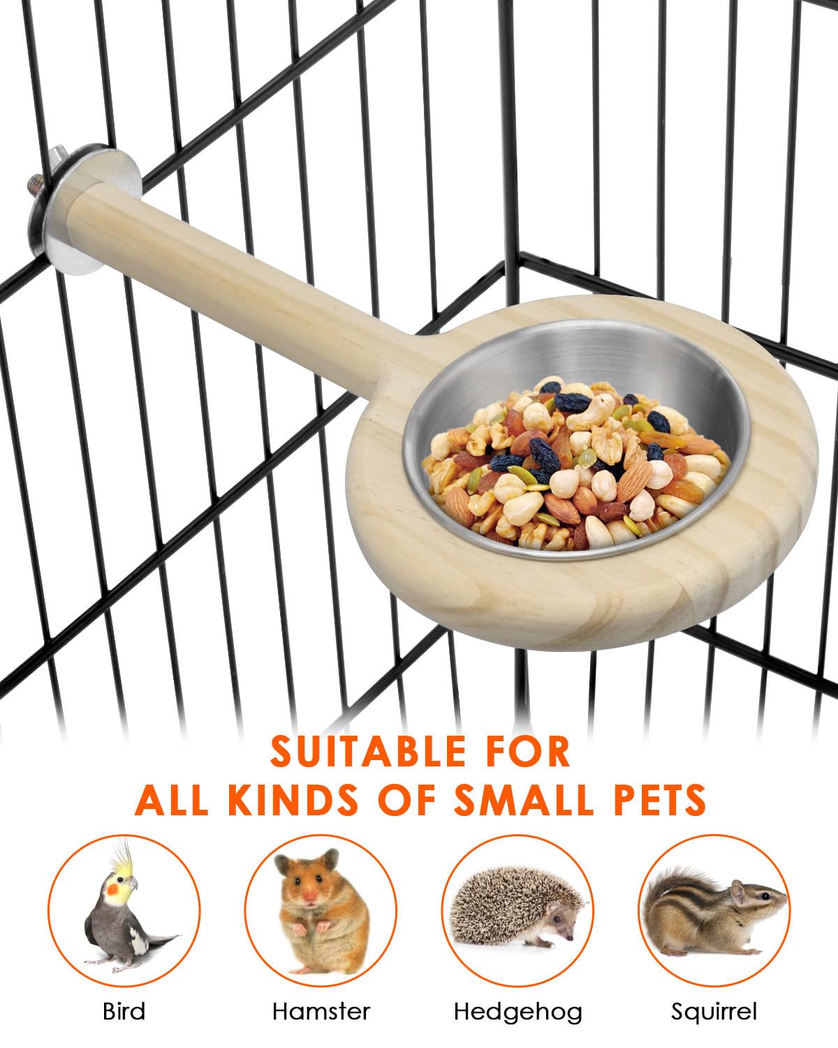 KATUMO Bird Perch Bird Feeding Cup Parrot Wood Perch Stand Toy Bird Cage Accessory for Parakeet Lovebird Conure Budgie Canary Finch Small Parrots