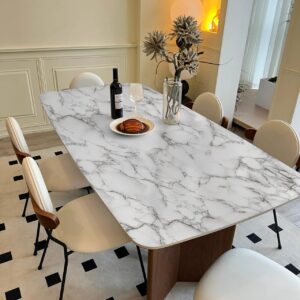 Decoroom Marble Contact Paper 17.71''×118''，White Grey Peel and Stick Wallpaper，Glossy Self Adhesive Marble Granite Paper for Kitchen Countertops Cabinets