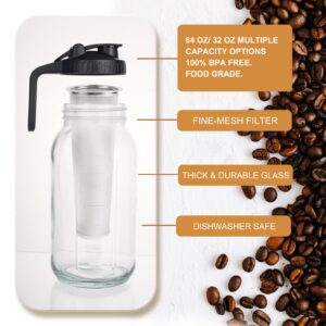 SCIDEA Cold Brew Coffee Maker, 64oz Mason Jar Pitcher with Durabel Glass & Stainless Steel Mesh Filter, Leak-Proof Glass Pither with Pour Spout Lid