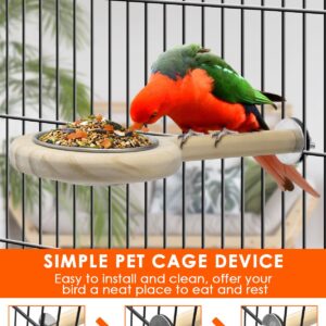 KATUMO Bird Perch Bird Feeding Cup Parrot Wood Perch Stand Toy Bird Cage Accessory for Parakeet Lovebird Conure Budgie Canary Finch Small Parrots