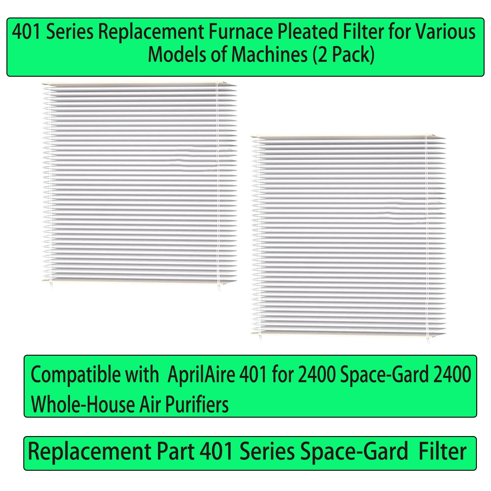 401 Replacement Filter Compatible with AprilAire 401 Space-Gard 2400 Air Conditioner Pleated Filter (2 Pack)