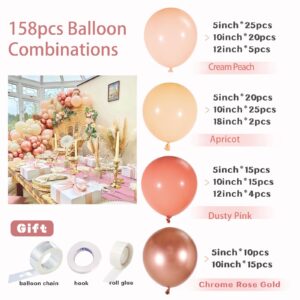 Boho Balloon Arch Kit 158pcs Dusty Rose Balloon Garland Dusty Pink Nude Brown Cream Peach Chrome Rose Gold Balloon Garland Kit for Baby Shower Bridal Wedding Birthday Party Decorations