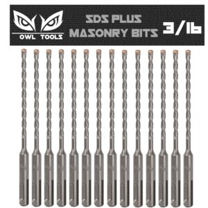 owl tools sds plus 3/16 inch masonry drill bits (13 pack - industrial grade) 6 inch rotary hammer bit for concrete, stone, block, & more!