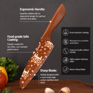 Kitchen Knife Set 6 Piece, Multi Color Cartoon Pattern Knives Set, Ergonomic Handles, Stainless Steel Knife, Knife Set without Block