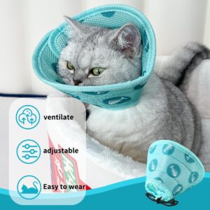 Fluffyland Cat Cone Collar Soft to Stop Licking and Scratching Adjustable Kitten Cone with Cat Toy Balls - Cat Recovery Collar for Small Large Cats After Surgery and Daily Wear (Green，S)