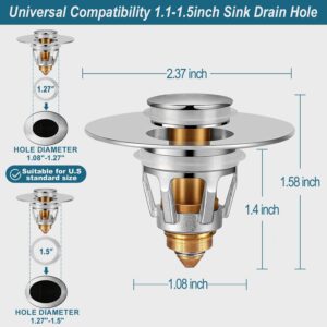 Omruciy Universal Bathroom Sink Stopper - Upgraded Pop Up Sink Drain Strainer, Fits 1.1-1.5 Inch U.S. Standard Drain Holes - Anti-Clogging Filter with Sink Hair Catcher - Pure Brass Sink Drain Stopper