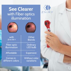 Zniry Fiber Optic Mini Otoscope - Ear Scope with Light, Ear Infection Detector (Red Color) Reguler