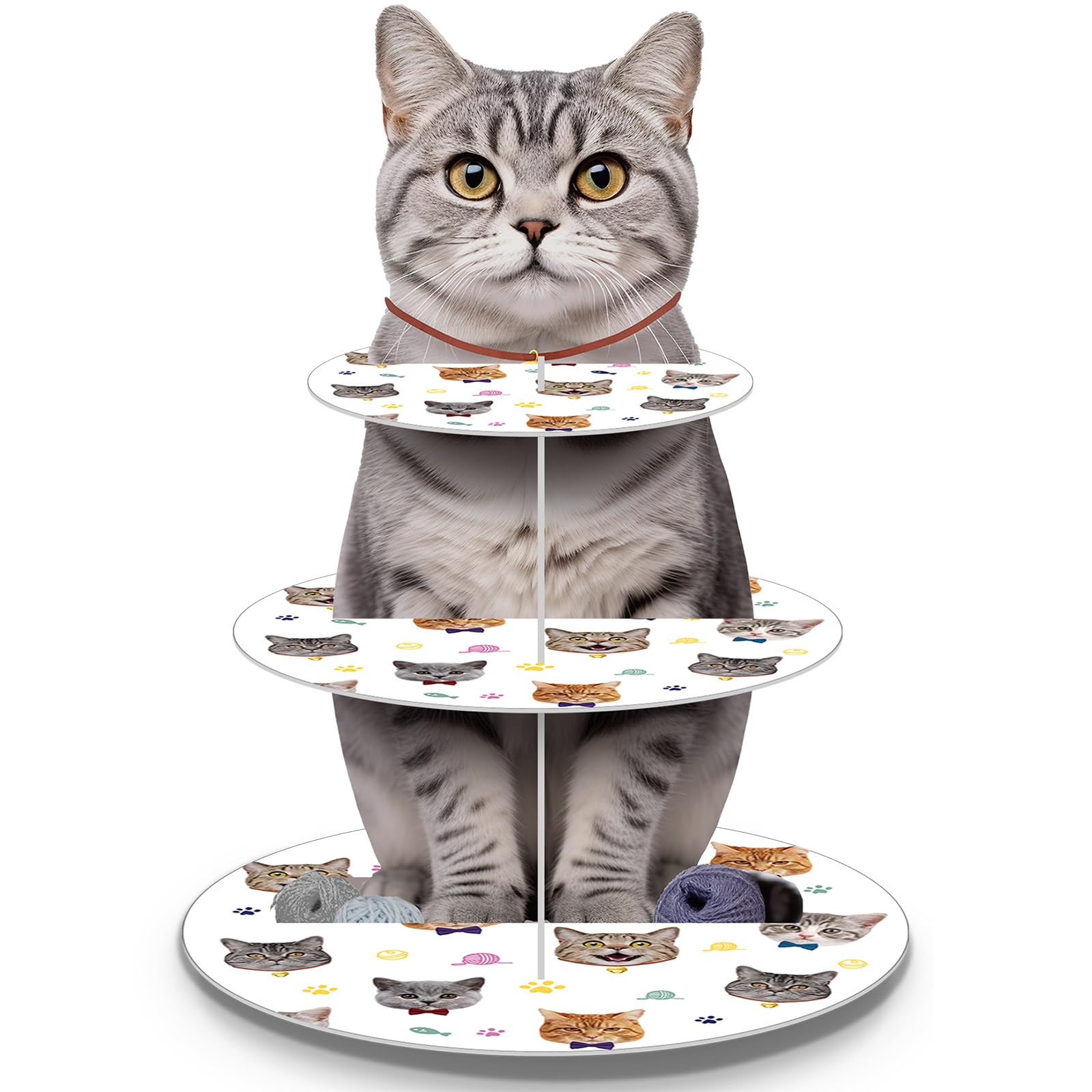 Pasimy Cat Cupcake Stand Party Decorations Cat Theme Cupcake Holder Cardboard 3 Tier Kitten Birthday Party Cake Decorations Pet Lover Dessert Stand for Cat Birthday Party Baby Shower Supplies