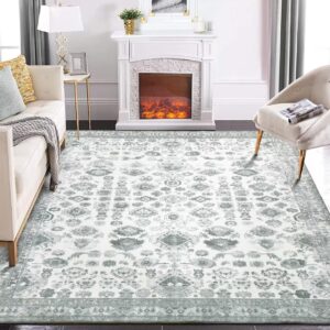 GAOMON Area Rug 9x12 Distressed Wahable Rug Vintage Tribal Medallion Large Rug Non Slip Washable Rug Accent Rug for Living Room Dining Room Office, Grey