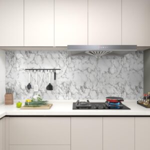 Decoroom Marble Contact Paper 17.71''×118''，White Grey Peel and Stick Wallpaper，Glossy Self Adhesive Marble Granite Paper for Kitchen Countertops Cabinets