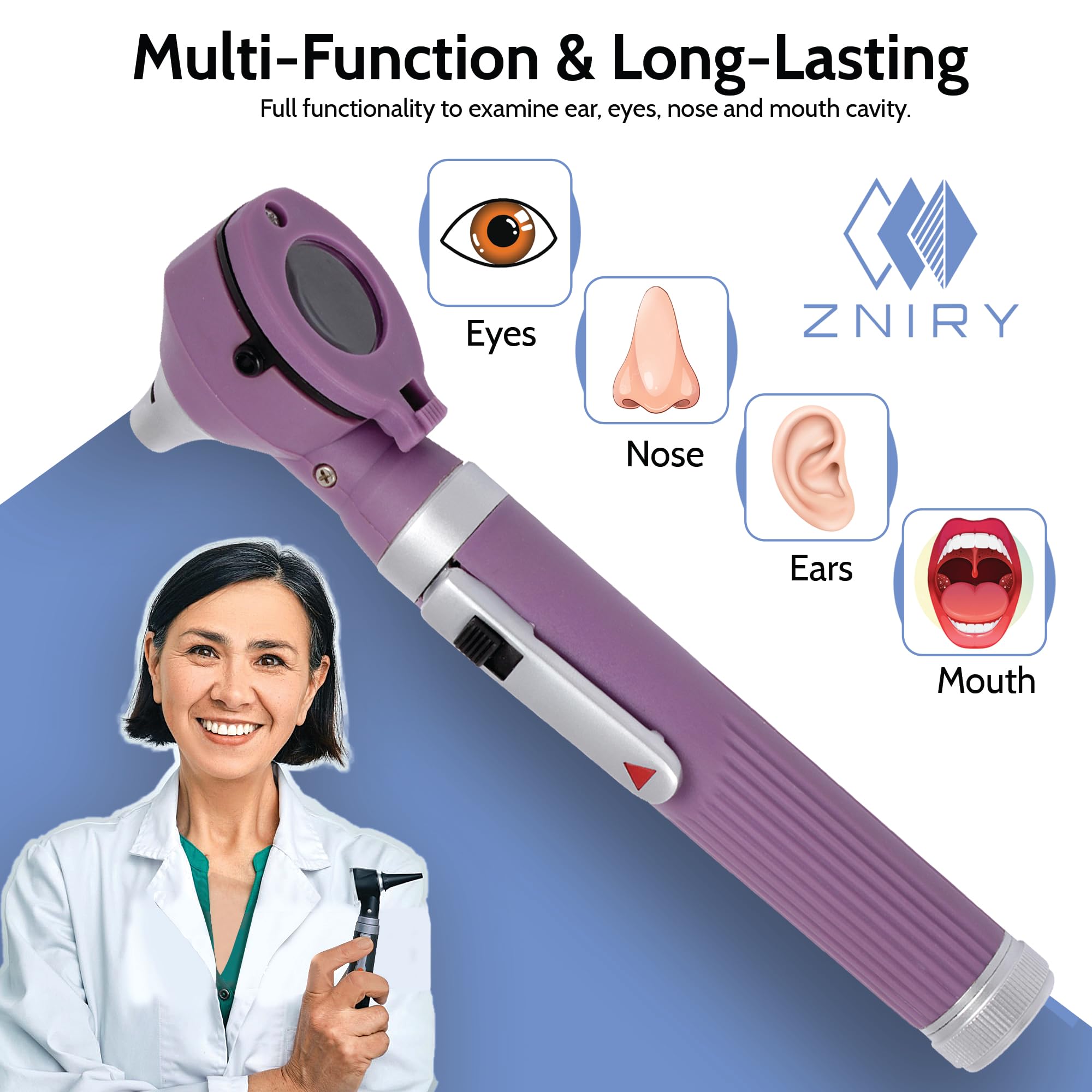 Zniry Fiber Optic Mini Otoscope - Ear Scope with Light, Ear Infection Detector (Purple Color)