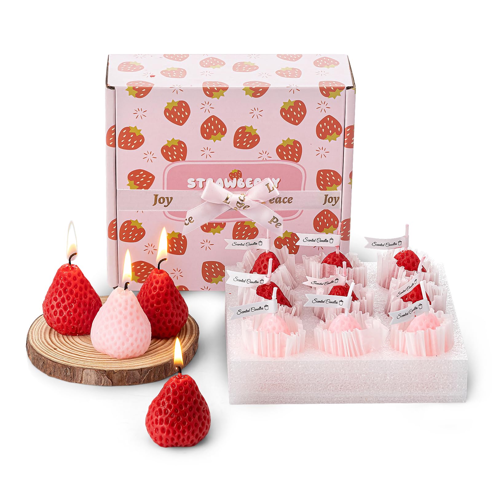 Strawberry Candle Gifts for Women 9pcs,Strawberry Decorative Candle,Soy Aromatherapy Candles for Home Scented Decoration, Cute Candle Set for Birthday Gifts Christmas Gift for Christian Friends