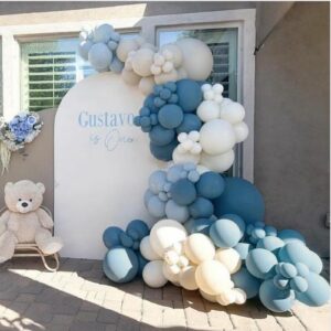 Dusty Blue Balloon Garland Kit - 125pcs Blue Balloon Arch kit with Dusty Blue, Baby Blue, Sand White, White Balloons - Perfect for Baby Shower Wedding Boy Birthday Decoration