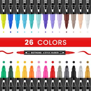 BIGTHUMB 26 Colors Acrylic Paint Pens, Dual Tip Acrylic Paint Markers with Brush Tip and Dot Tip, Paint Markers for Painting Rock, Wood, Canvas