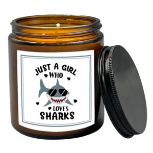 hiwx just a girl who loves sharks shark scented candle, shark gifts, shark candles gifts for shark lovers women friends girls her, shark sea animal soy candles for home decor scented 8oz holders