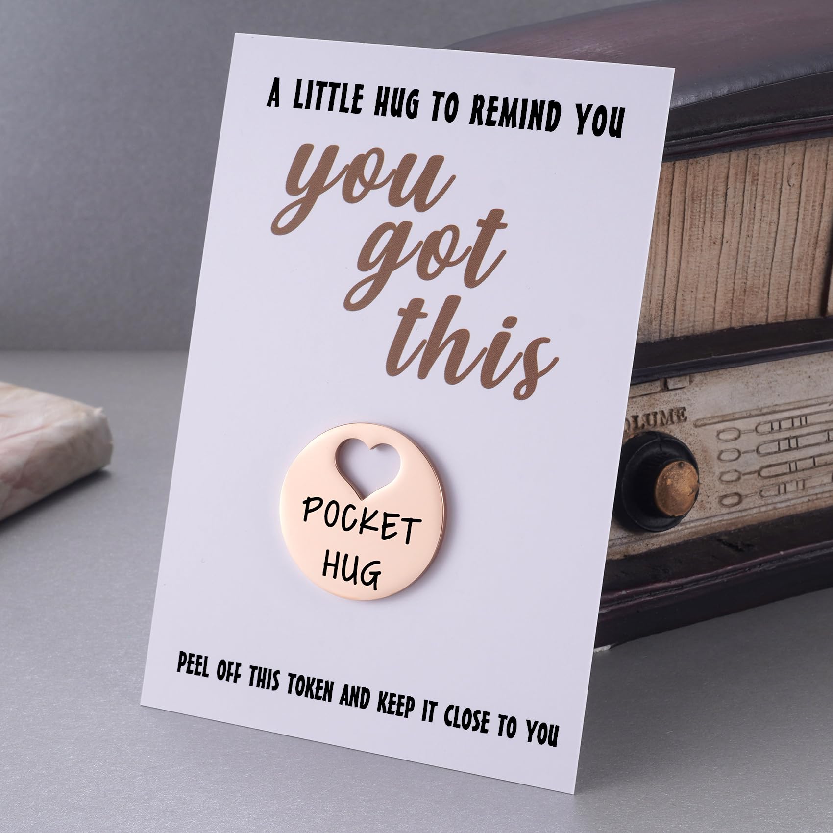 MIXJOY Little Pocket Hug Token You Got This & Greeting Card for Friends Family, Think of You Missing You Gift, Positivity Cheer Up Gift for Him Her, Good Luck, Sengding a Hug Gifts, Rose Gold