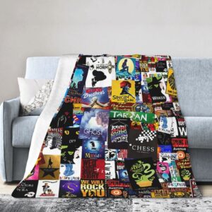 broadway musical collage blanket soft cozy fleece throw blanket plush lightweight warm fuzzy flannel blankets and throws for boys girls couch sofa bed 60"x50"