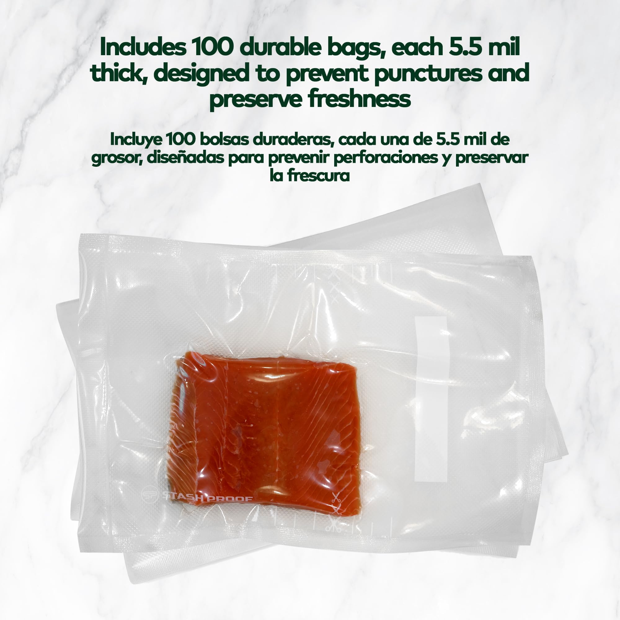 Stash Proof Vacuum Seal Bags 8" x 12" (100 Count) 5.5 Mil (Clear and Clear) - BPA Free Commerical Grade Food Saver for Storage, Sous Vide, and Meal Prep Sealer Bag