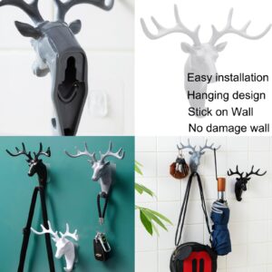 Cangder 3Pcs Deer Wall Hooks Antlers Plastic Wall Hooks/Hanger, Grey Animal Key Hat Holder Hanging for Home Wall Decoration