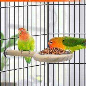 KATUMO Bird Perch Bird Feeding Cup Parrot Wood Perch Stand Toy Bird Cage Accessory for Parakeet Lovebird Conure Budgie Canary Finch Small Parrots