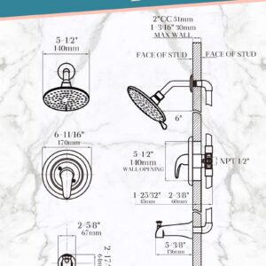 KUZOR 1PC Bathtub Shower Faucets Set, Brass With 304 Stainless Steels 5.5 inches 7 Setting Spray Shower Head, Efficient, Dense Water Flow, Anti-Scald - Bathroom/Shower Room - Matte Black