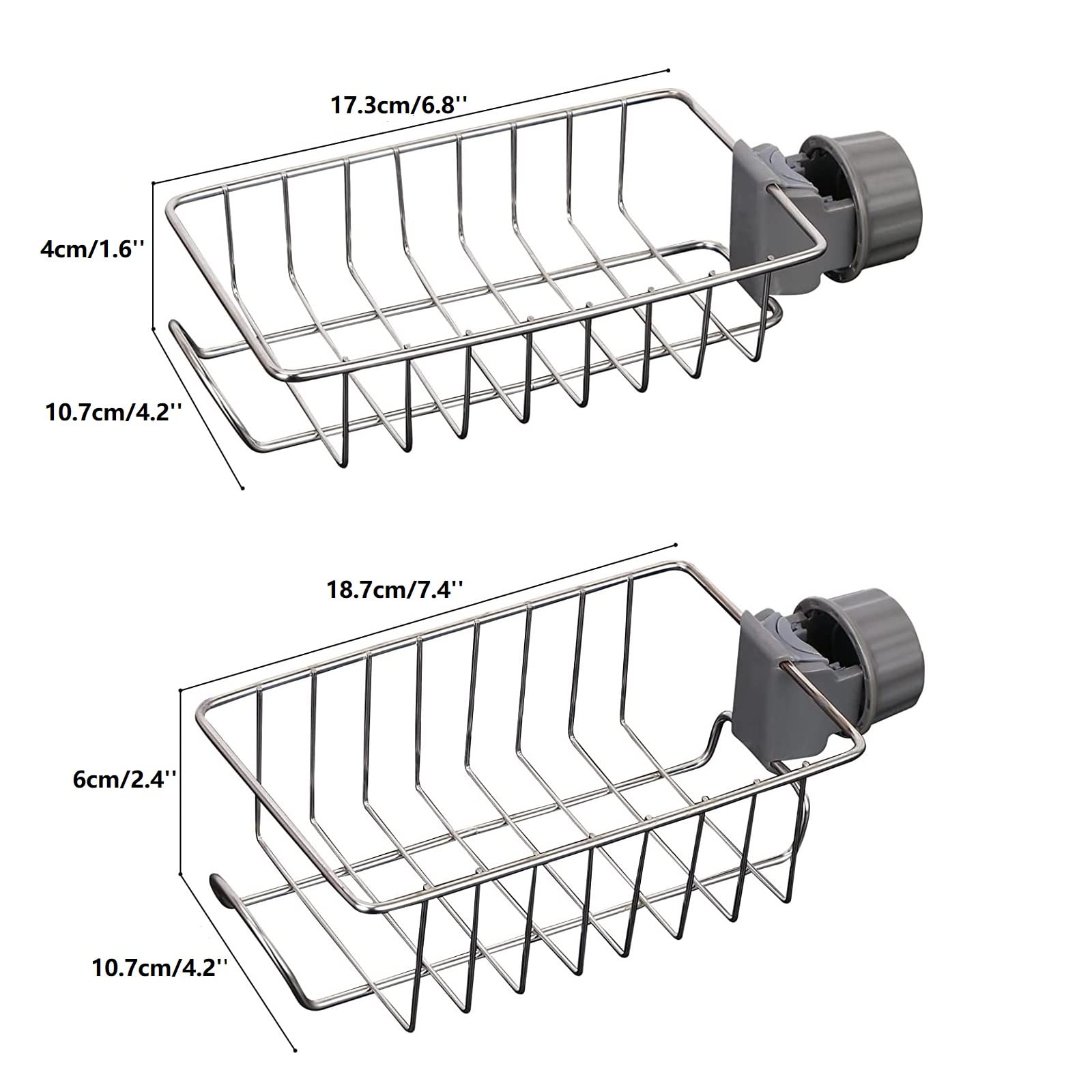 Mokife Bathroom Shower Caddy No Drill, 2 Pack Shampoo Soap Holders Stainless Steel Fauce Rack Kitchen Sink Organizer Bathroom Tidy Accessories Rust Free Storage Shelf for 18-25mm Pole