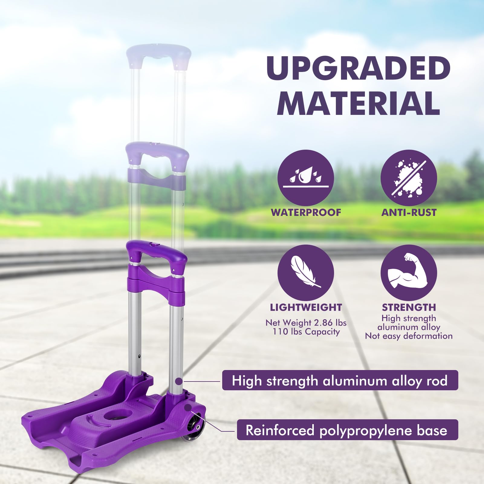 Home-Man Folding Hand Truck, Heavy Duty Luggage Cart, Utility Dolly Platform Cart with 4 Wheels and 2 Elastic Ropes for Luggage, Travel, Moving, Shopping, Office Use (110LB, Purple)