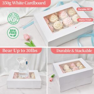 Ohuhu Cupcake Boxes, Upgraded Thicken 6 Pack 12 Count Cupcake Container - Food Grade Cupcake Carrier with Handle Tray Window and Inserts to Hold 72 Pastry Muffin Box for Birthday Holiday Party Bakery