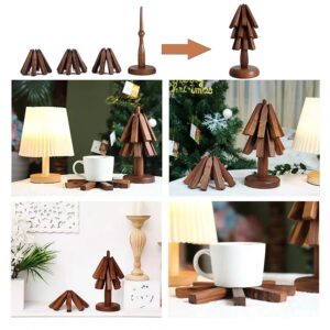 Wooden Trivets for Hot Dishes, Folding Tree Shape Black Walnut Wood Table Mat, Non-Slip Pot Holders Heat Insulated Pad, Trivet Set Wood Coasters for Teapot Hot Pots