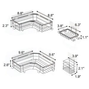 Fixwal Corner Shower Shelves, Bathroom Shower Organizers, Sliver Shower Caddy for Inside Shower with Soap Caddy & Toothbrush Holder, No Drilling Wall Mount 4-Pack