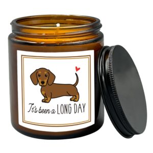 hiwx it's been a long day wiener dog scented candle, dachshund gifts, dachshund dog christmas candles gifts for women friends men, dachshund wiener dog soy candles for home dog mom scented 8oz holders