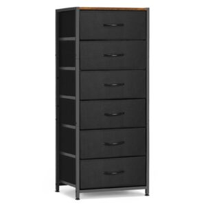 mooace dresser for bedroom, black tall dresser with 6 drawers, fabric storage tower, steel frame and wood top, storage drawers chest of drawers for bedroom, hallway, entryway