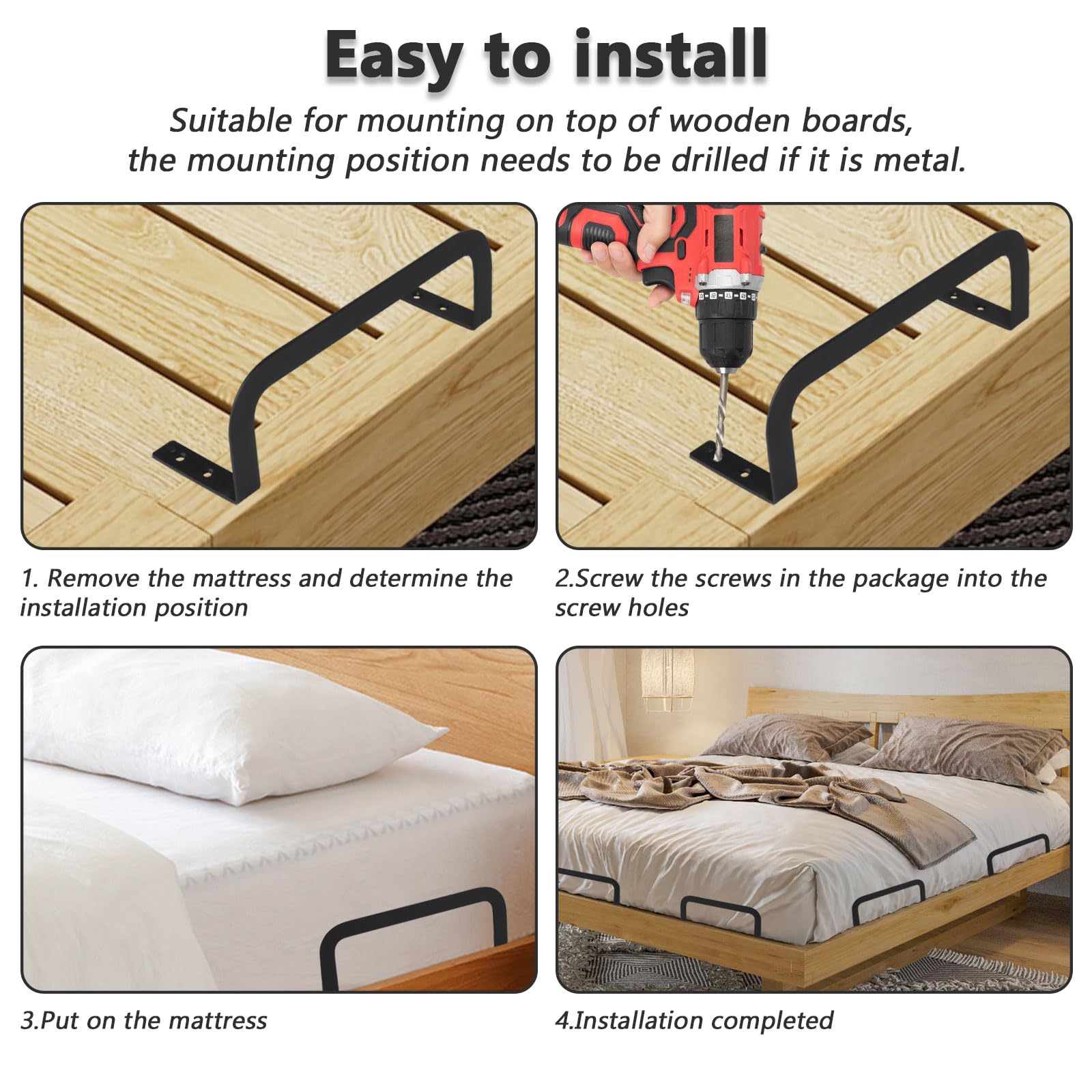 TheElves 4 Pcs Mattress Slide Stopper for Adjustable Beds,Mattress Retainer Bar Keep Mattress Stopper for Wooden Bed Frame,Sturdy Mattress Holder in Place to Keep Mattress from Sliding