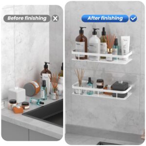 lanlord Wall Mounted Shower Caddy Shelf Organizer Rack,2 Pack No Drilling Adhesive Shower Shelves,Bathroom Shower Organizers and Storage,Save Space With Hooks,Apartment Essentials (White 2LWLT).