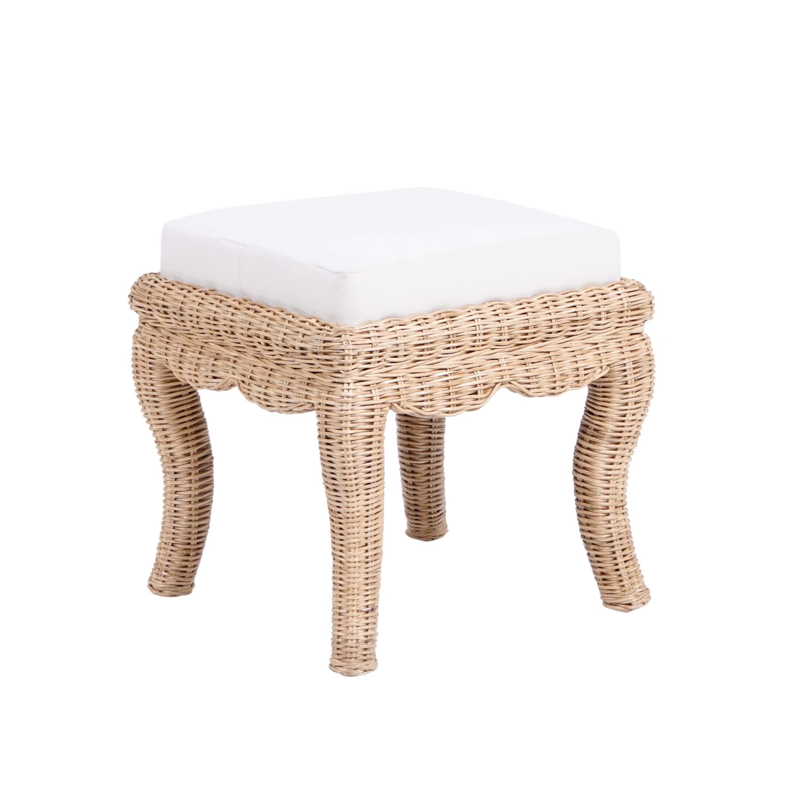 JONATHAN Y VSL1000A Rowan 19.7" Bohemian Designer Woven Rattan/Wood Vanity Stool, White Cushion with Natural Frame, for Living Room, Bedroom, Entryway, Foyer