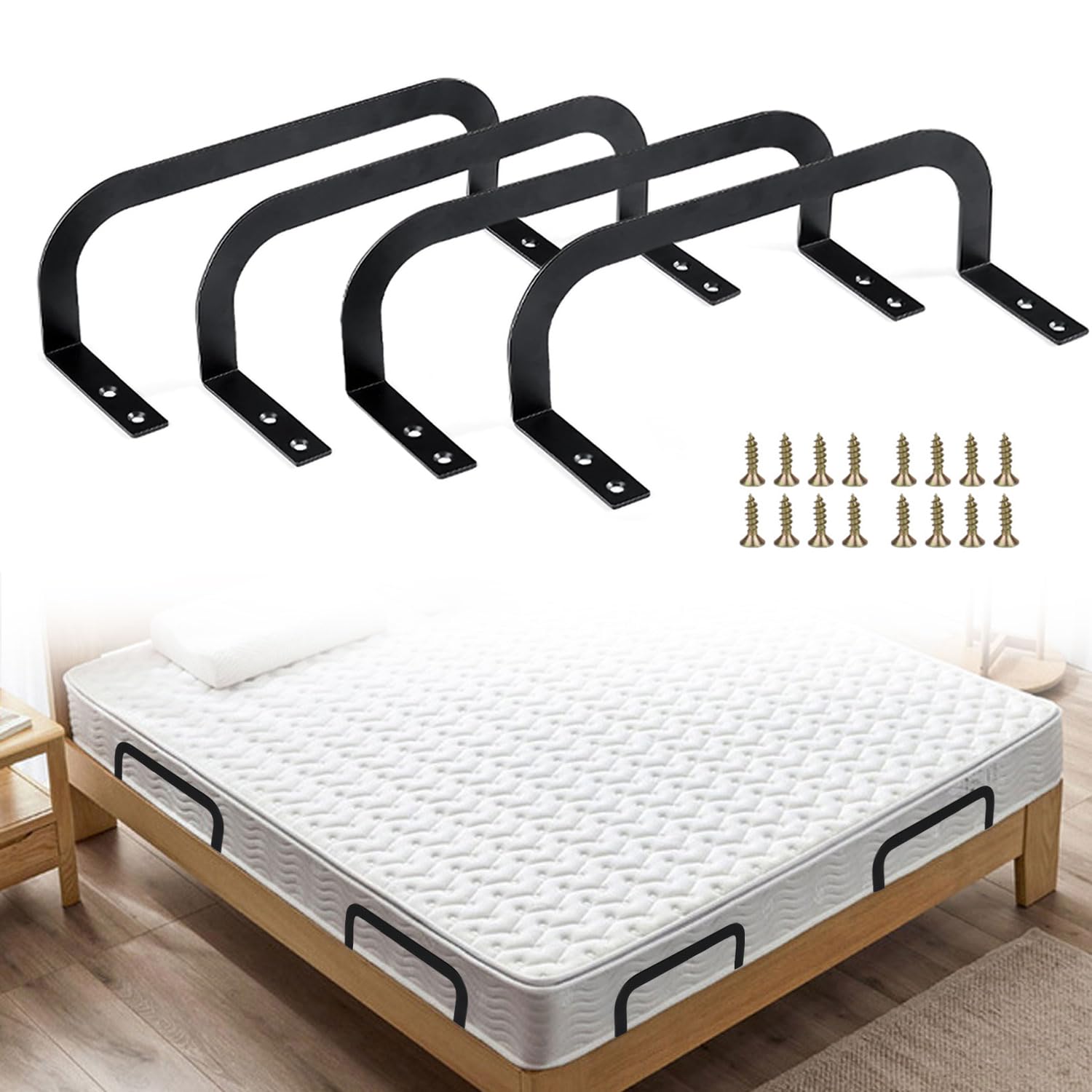 TheElves 4 Pcs Mattress Slide Stopper for Adjustable Beds,Mattress Retainer Bar Keep Mattress Stopper for Wooden Bed Frame,Sturdy Mattress Holder in Place to Keep Mattress from Sliding