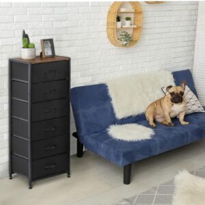 MOOACE Dresser for Bedroom, Black Tall Dresser with 6 Drawers, Fabric Storage Tower, Steel Frame and Wood Top, Storage Drawers Chest of Drawers for Bedroom, Hallway, Entryway