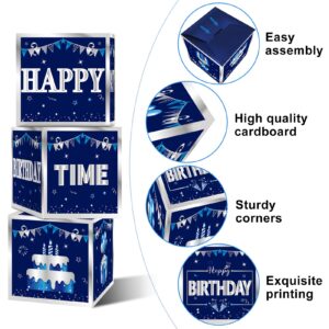 Turypaty 3 Packs Blue Birthday Decorations Boxes for Men Boys, Blue Silver Happy Birthday Balloons Boxes Party Supplies, 16th 18th 21st 30th 40th 50th 60th Bday Cardboard Box Decoration