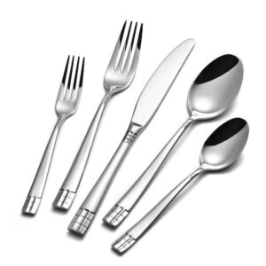 kingstone flatware set, 30 piece luxury silverware set for 6, 18/10 stainless steel cutlery with european design, pure hand mirror polished, dishwasher safe