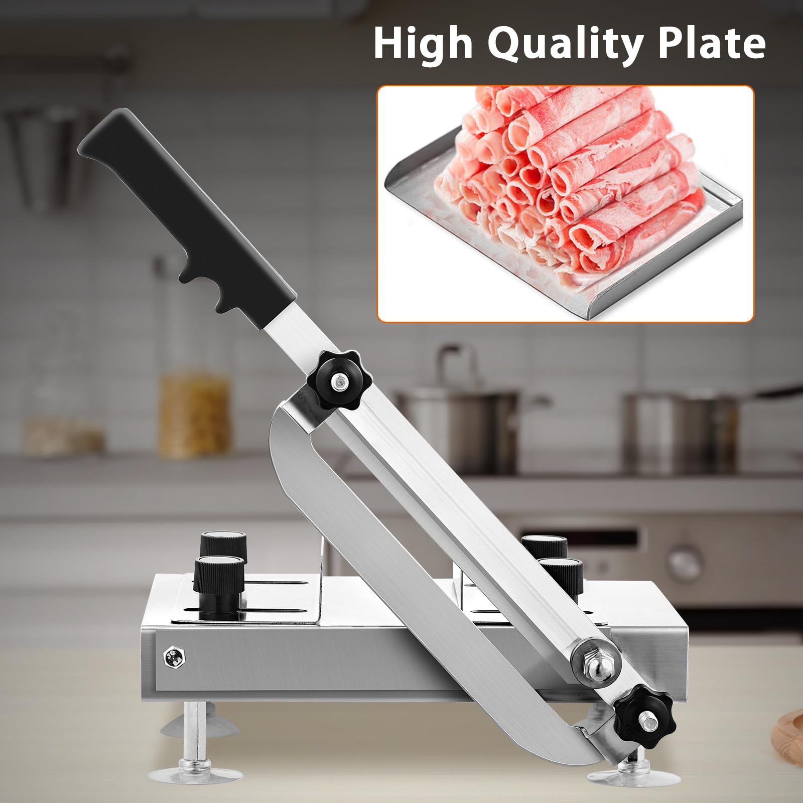 Manual Frozen Meat Slicer, LMYYGOO Stainless Steel Hand Thin Meat Cutter Slicer for home Hot Pot, Korean BBQ, Beef Mutton Rolls, Vegetable Fruit Slicing (includes a spare sharp blade & a plate)