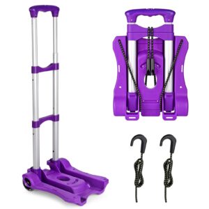 home-man folding hand truck, heavy duty luggage cart, utility dolly platform cart with 4 wheels and 2 elastic ropes for luggage, travel, moving, shopping, office use (110lb, purple)