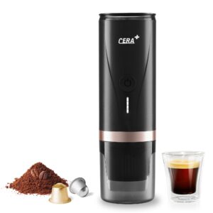 cera+ portable electric espresso machine, self-heating coffee maker, 20 bar pressure compatible with ns pods & ground coffee for travel, camping, office, home(black) today