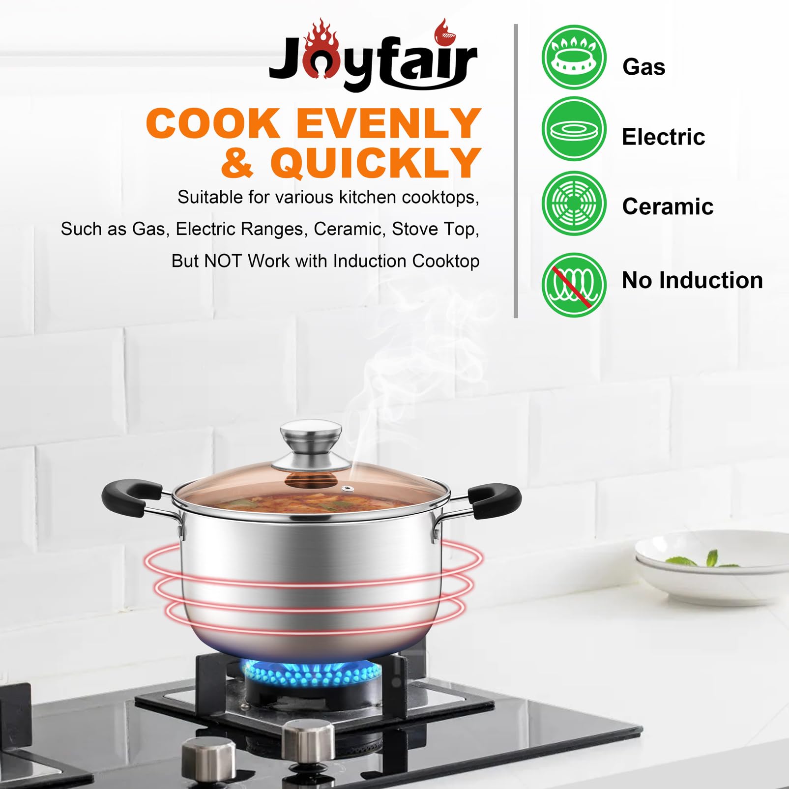 Joyfair 4Qt Stockpot, 18/10 Stainless Steel Stock Pot with Visible Lid, Heavy Duty Cookware For Home Kitchen and Restaurant Cooking Spaghetti/Boiling Soup/Stewing Beef, Rust-free & Dishwasher Safe