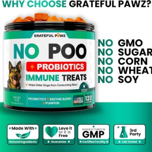 Grateful Pawz No Poo Chews for Dogs - Coprophagia Stool Eating Deterrent for Dogs -120 Chews Prevent Dog from Eating Poop - Stop Eating Poop for Dogs Supplement